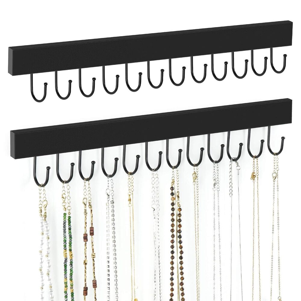 2 Pack Necklace Organizer Wall Mount, Wooden Jewelry Hanger Necklace